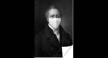 Poster Daniel Francis Schas met een mondkapje - schilderij van Alexander Jean Dubois Drahonet - zwart wit - 20x30 cm