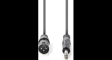 Nedis Gebalanceerde Audiokabel - XLR 3-Pins Male - 6,35 mm Male - Vernikkeld - 3.00 m - Rond - PVC - Donkergrijs - Kartonnen Sleeve