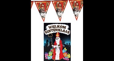 Sinterklaas versiering feestpakket inclusief 4x stuks vlaggenlijnen 5 meter en A1 deurposter