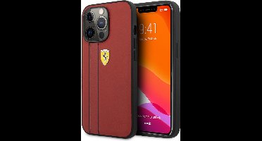 Ferrari iPhone 13 Pro Smartphonehoesje – Leather Back Cover – Rood – Bescherm je Telefoon