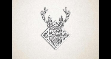 Line Art - Rendier Hert 13 met achtergrond - S - 60x42cm - Wit - geometrische wanddecoratie