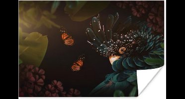 Poster Jungle - Vogel - Vlinder - Bloemen - 30x20 cm