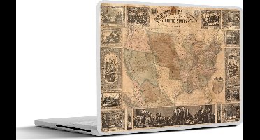 Laptop sticker - 14 inch - Kaart - Vintage - Amerika - 32x5x23x5cm - Laptopstickers - Laptop skin - Cover