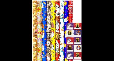 Sinterklaas Cadeaupapier - Assortiment Sinterklaaspapier Inpakpapier inc. 20 Naamstickers - 300 x 70 cm - 3 rollen