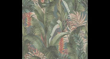 PALMBLADEREN BEHANG | Junglestijl - Blauw Petrol Groen Beige Rood - Living Walls Drawn Into Nature