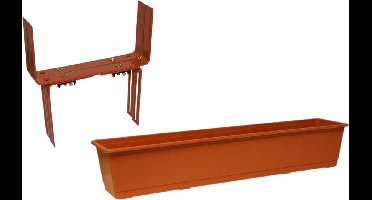 Kunststof plantenbak terracotta rechthoekig 80 cm met 2 verstelbare balkon/muurbeugels