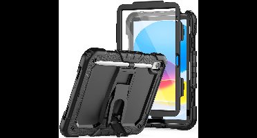 Tablet Hoes Geschikt Voor iPad 2022 10,9 10e Generatie hoes Shockproof Zwart - iPad 2022 hoes met Screen Protector en Stand, Pencil Houder - Extra Stevig - Schokbestendig