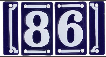 Best for Boots huisnummer 86 met sierrand - Oudhollands - emaille - blauw/wit