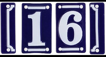 Best for Boots huisnummer 16 met sierrand - Oudhollands - emaille - blauw/wit