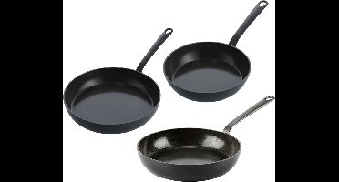 Greenpan Craft Aluminium Koekenpannenset - Ø20cm, Ø24cm, Ø28cm - PFAS-vrij - Zwart - Inductie- en Vaatwassergeschikt - Ovenbestendig - Gehard Aluminium - RVS Handgrepen - Groter bakoppervlak