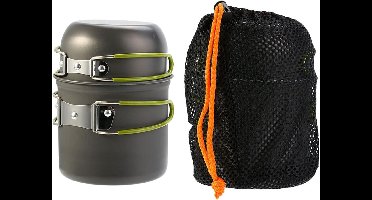 Allecto Plus - Camping Pannenset Draagbaar Opvouwbaar Aluminium met Opbergzak voor Outdoor Kamperen Survivallen Hiking BBQ Kookgerei Set.