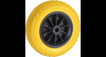 Lekvrij PU wiel 260x80x20mm Gl, naaf 75mm, KS velg zwart, band geel