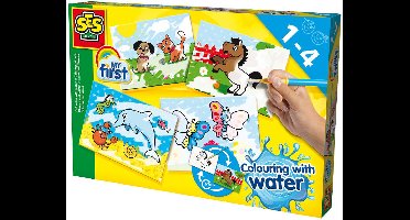 SES Creative - My First - Kleuren met Water - Verven - Zonder Geknoei - inclusief 4 kleurplaten en kwast - steeds opnieuw te gebruiken – 1 tot 4 jaar