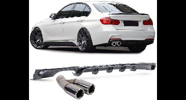 Sport Diffuser Carbon look + Uitlaat Sierstuk Chrome Geschikt Voor BMW 3 Serie F30 F31 316i 318i 320i M Pakket