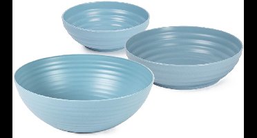Plasticforte onbreekbaar servies schalen set - blauw - kunststof - 3 formaten - 10x stuks - Camping - Keuken