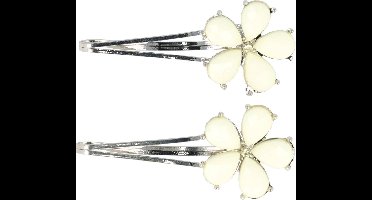 Haarsoires Haarspeld schuifspeldjes - Bloem pastel 5cm - Geel zilver - Set van 2 - Haarklem - Haarclip - Haaraccessoires voor Dames & Kinderen - Hair Clip - Decoratieve Haaraccessoire