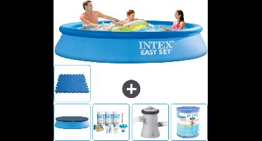 Intex Rond Opblaasbaar Easy Set Zwembad - 305 x 61 cm - Blauw - Inclusief Afdekzeil - Onderhoudspakket - Zwembadfilterpomp - Filter - Vloertegels
