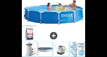Intex Rond Frame Zwembad - 366 x 76 cm - Blauw - Inclusief Pomp Afdekzeil - Zoutwatersysteem - Filters - Zwembadzout