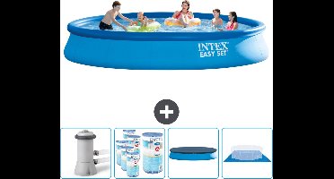 Intex Rond Opblaasbaar Easy Set Zwembad - 457 x 84 cm - Blauw - Inclusief Pomp Filters - Afdekzeil - Grondzeil