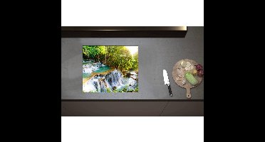 Inductieplaat Beschermer - Bos vol met Watervallen en Groene Bomen - 59x50 cm - 2 mm Dik - Inductie Beschermer - Bescherming Inductiekookplaat - Kookplaat Beschermer van Zwart Vinyl