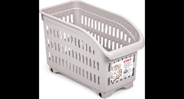 Plasticforte opberg Trolley Container - roze - op wieltjes - L30 x B15 x H18 cm - kunststof - opslag box/bak - 8 liter