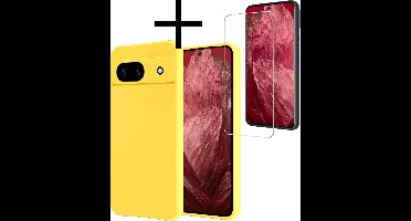 Hoesje - Met Screenprotector - Geschikt voor Google Pixel 8a - Sterk & Shockproof - Back Cover - Siliconen Case - Telefoon Hoes - Geel