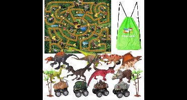JMKA Dinosaurus speelgoed - Dinosaurussen speelfiguren- Dinosaurus speelgoed jongen 3 jaar- dinosaurus- Jurassic world - 9 dinosaurussen 15 CM + Dino speelgoed auto - COMPELETE SET