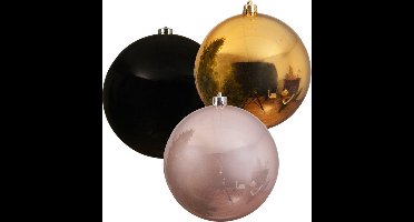 3x stuks grote kerstballen van 20 cm glans van kunststof goud zwart en lichtroze - Kerstversiering