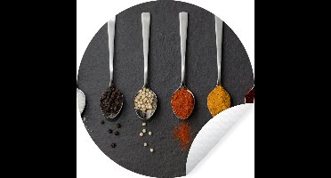 WallCircle - Muurstickers - Behangcirkel - Specerijen - Lepels - Tafel - Rustiek - Kruiden - ⌀ 30 cm - Muurcirkel - Zelfklevend - Ronde Behangsticker