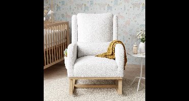 ADFBL Schommelstoel Teddy Stof Wit - Relax Fauteuil voor Babykamer & Woonkamer | Houten Relaxstoel met Kussen