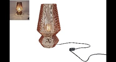 Van Manen tafellamp sfeerverlichting beige terra metaal jute 23x23x40,5cm.