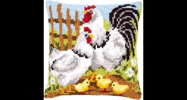 Vervaco - Kruissteekkussen kit - Kippenfamilie op de boerderij - PN-0146209 - Borduren - Borduurpakket - Borduurpakket volwassenen - Borduurpakket kind