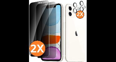 Privacy screenprotector Geschikt voor iPhone 11 screenprotector Privacy Met iPhone 11 camera lens - Complete bescherming voor iPhone 11 scherm en camera in één set - 2X