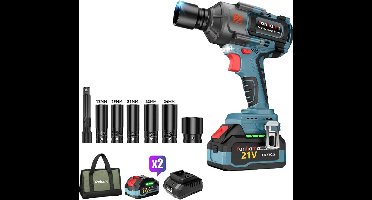 Elektrische Momentsleutel – Draadloze Momentsleutel – Accu Momentsleutel – Elektrische Steeksleutel – Momentsleutel Set – 4000mAh Lithium-ion Batterij – Metalen Behuizing – Blauw