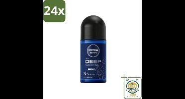 NIVEA MEN - Deodorant Roller - Deep Black Carbon Darkwood - 50 ml - Voordeelverpakking - 24 stuks - Zweetbestrijding - Geurbestrijding