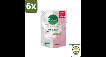 Dettol - Handzeep Navulling - Hypoallergenic - Sensitive - 500 ml - Voordeelverpakking - 6 stuks - Gevoelige huid - Antibacteriële zeep