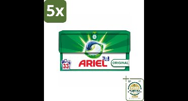 5 x Ariel - 3in1 Wasmiddel Pods - Original - 33 Pods - Grootverpakking - 3 In 1 Wasmiddel - Wasmiddel Pod - Koud Water Wasmiddel - Vlekverwijderaar - Frisheid Wasmiddel