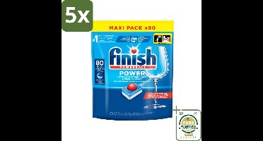 5 x Finish - Vaatwasmiddel - Power All in One Regular - Effectieve Alles-in-1 Reiniging - 80 capsules - Grootverpakking - Vaatwasmiddel - Vaatwasser - Vaatwas - Vaatwas Tablet - Vaatwas Capsule