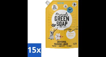 Marcel's Green Soap - Vloeibaar Wasmiddel - Navulling - Vanille & Katoen - Effectief & natuurlijk - 23 Wasbeurten - 1 liter - Bulkverpakking - 15 stuks