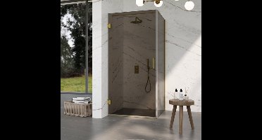 FugaFlow Eccelente Vetro Douchecabine - 100x80x200cm - scharnieren - deurgreep - vlak - rookglas - Geborsteld Messing PVD (Goud)