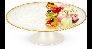 Taartplateau op Voet Glas Wit Goud 21 cm - Taart - Plateau - Cake Standaard