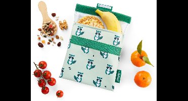 Snack'n'Go Wasbeer - Herbruikbaar Boterhamzakje en Snackverpakking - Sluiting met klittenband - BPA-vrij - Waterdichte binnenlaag - Wasbaar tot 60°C