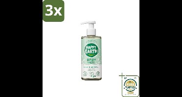 3 x Happy Earth – Was & Badgel – Zeepvrij Baby & Kids – 300 ml - Grootverpakking - Baby Wasgel - Zeepvrij Baby Wasgel - Huidverzachter - Allergeen Wasgel - 2-in-1 Wasgel