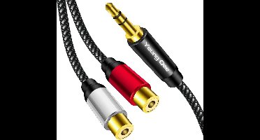 3,5 mm naar 2 RCA vrouwelijke audioadapterkabel - 2 meter lange stereo audiokabel voor iPod, tablets, MP3 en hifi systemen