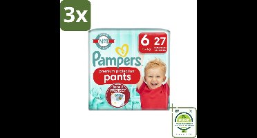 3 x Pampers – Luierbroekjes – Premium Protection Pants Maat 6 – 27 Luiers - Grootverpakking - Luier Voor Kinderen - Luierbroek - Bescherming Tegen Lekken - Comfortabele Luier - Luier Voor Actieve Kinderen