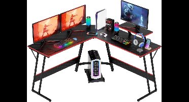 L-vormig Hoekbureau 130cm - Gaming Bureau en Zit/Stahoogte Werkplek met Monitorverhoging - Zwart