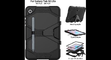 Hoesje Geschikt Voor Samsung Galaxy Tab S6 Lite Hoes / Tab S6 lite 2024 hoes Extreme protectie Army Backcover hoesje Zwart