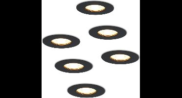 Set van 6 Bari LED Inbouwspots - 4,5 Watt 345 lumen - 2700K Warm Wit - GU10 - Dimbaar - Rond - IP65 Waterdicht - Zwart - Voor binnen, buiten en badkamer