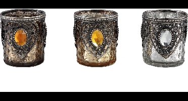 PTMD Arley Rond Theelicht Antiek - H7 x Ø6 cm - Set van 3 - Glas