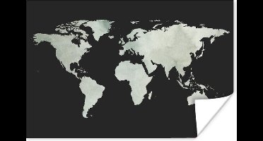 Poster Wereldkaart - Grijs - Zwart - 30x20 cm
